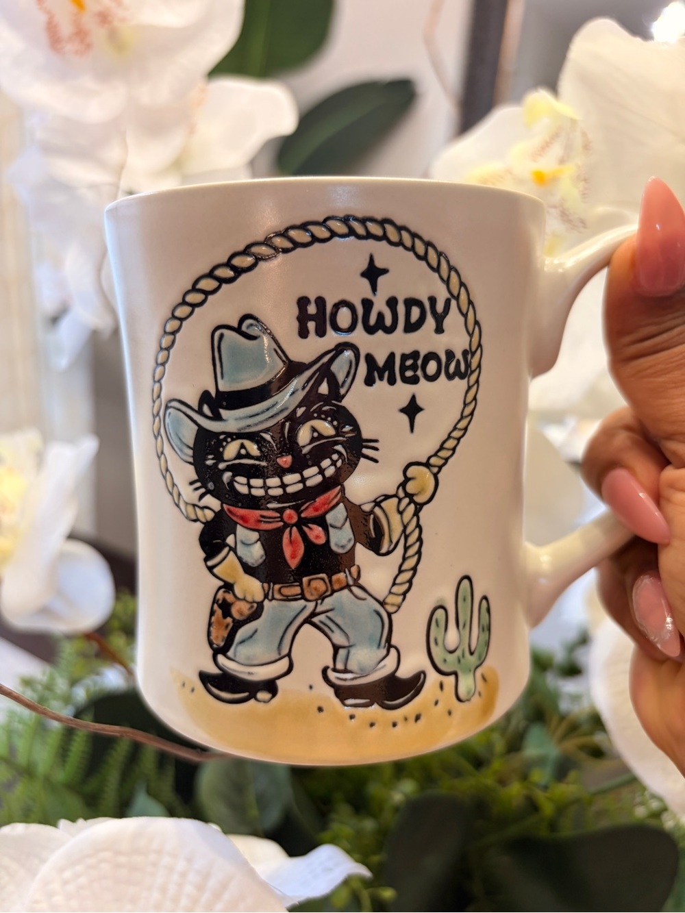 Howdy Meow Cowboy Cat Ceramic Mug - White